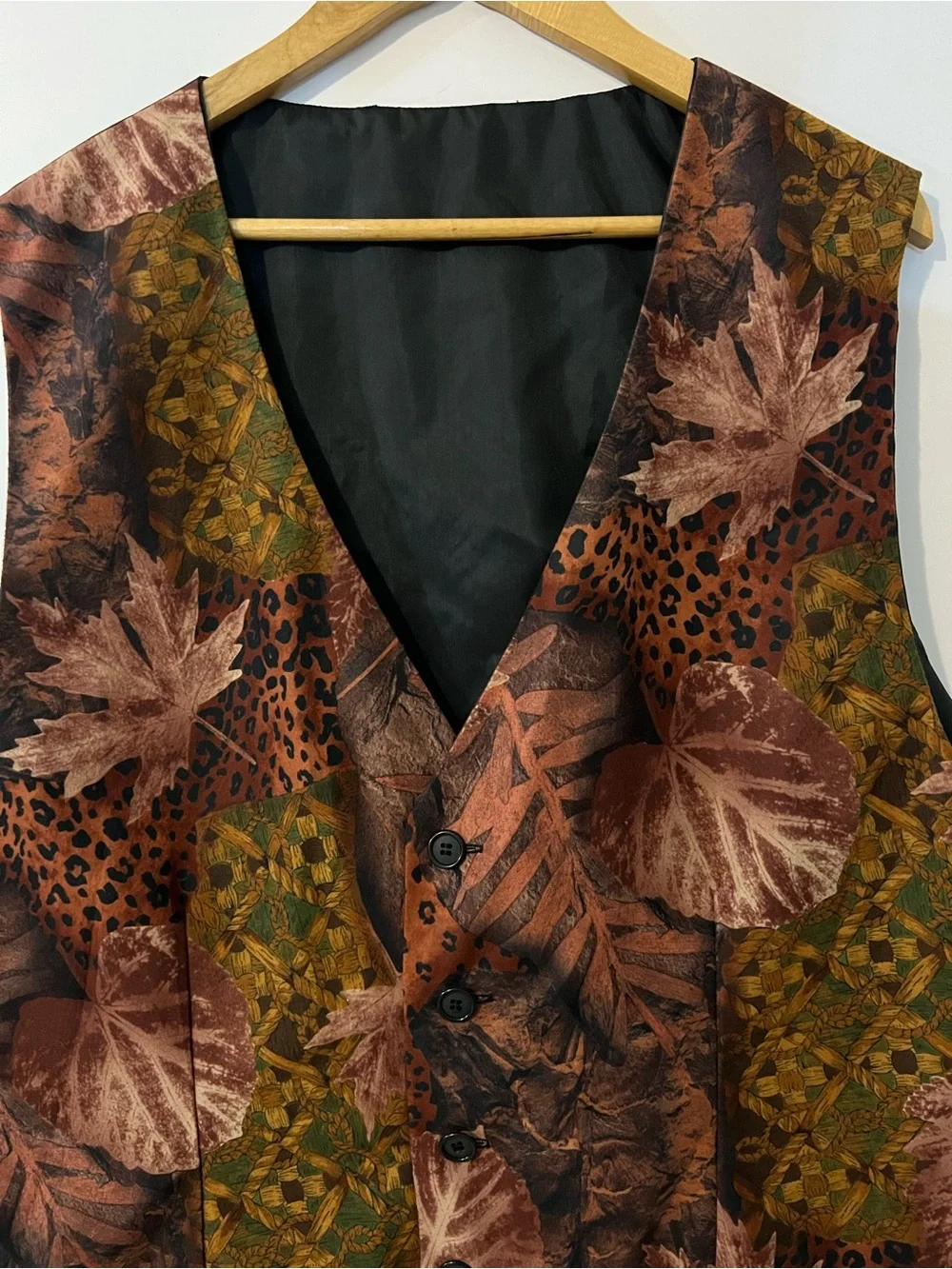 Vintage Autumn Leaf Print Tailored Suit Waistcoat Men Vest Size 56R Plus